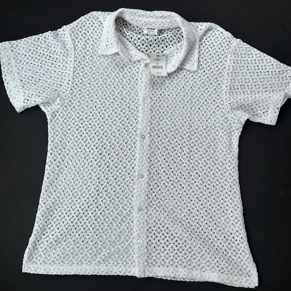NWT Cotton On Camron Crochet Shirt White 2XS Button Front